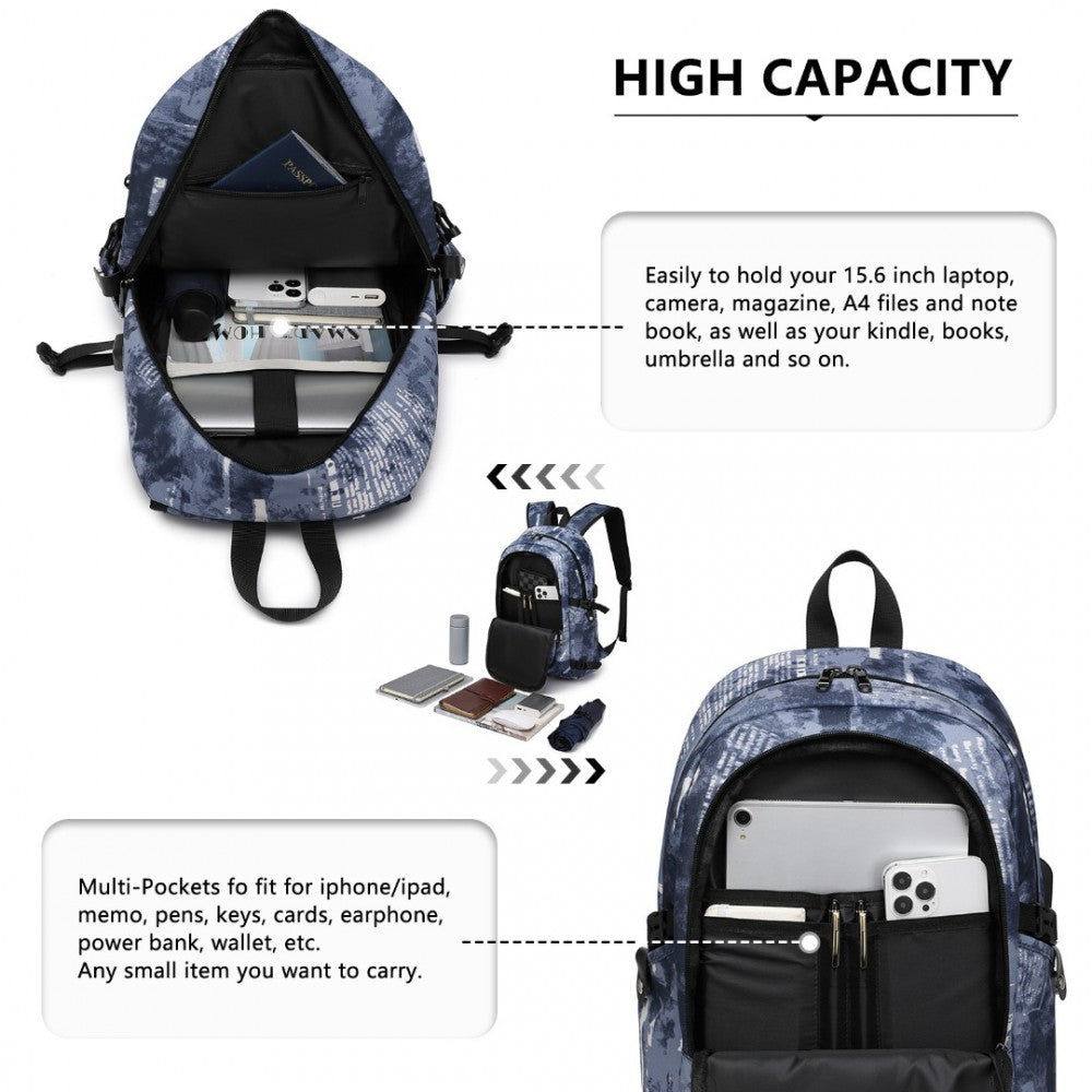 E6715 - KONO BUSINESS LAPTOP BACKPACK WITH USB CHARGING PORT - CLOUDY BLUE