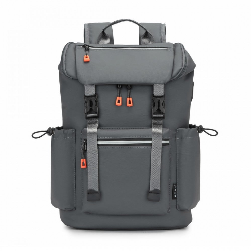 EQ2404 - KONO ADVANCED LEISURE BACKPACK WITH REFLECTIVE SAFETY FEATURES USB CHARGING AND DEDICATED LAPTOP SLEEVE - GREY