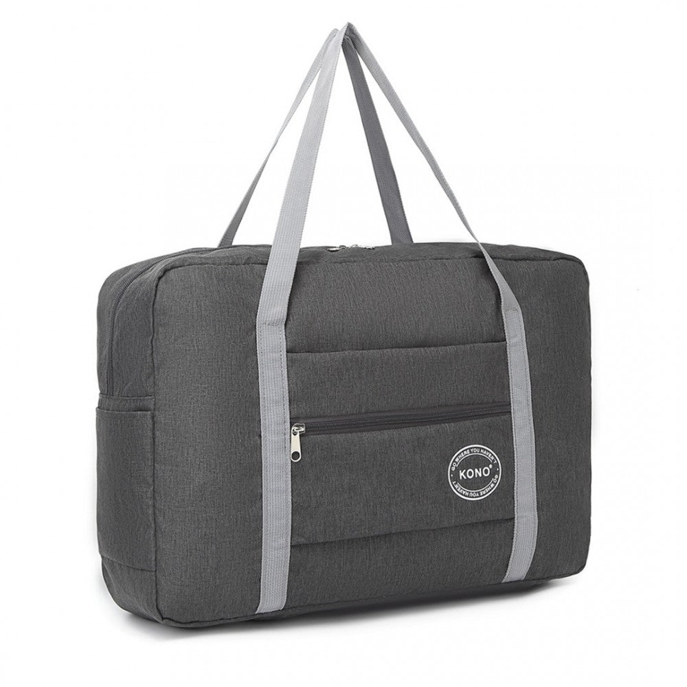 EQ2256 - KONO FOLDABLE WATERPROOF STORAGE TRAVEL HANDBAG - DARK GREY