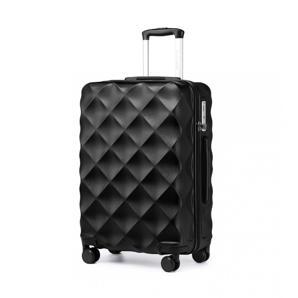 K2395L - BRITISH TRAVELLER 28 INCH ULTRALIGHT ABS AND POLYCARBONATE BUMPY DIAMOND SUITCASE WITH TSA LOCK - BLACK