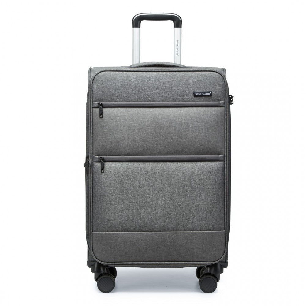 K2397L - BRITISH TRAVELLER 28 INCH LIGHTWEIGHT SOFT SHELL EXPANDABLE SUITCASE WITH TSA LOCK - GREY