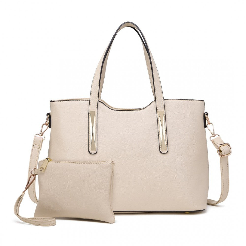 S1719 - MISS LULU PU LEATHER HANDBAG & PURSE - BEIGE