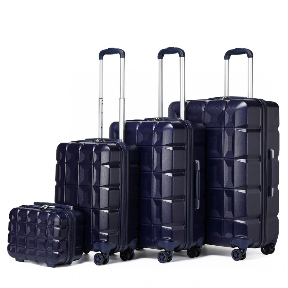 K2292L - KONO LIGHTWEIGHT HARD SHELL ABS SUITCASE WITH TSA LOCK AND VANITY CASE 4 PIECE SET - NAVY