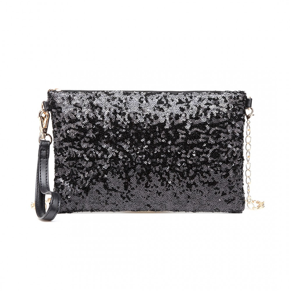 LH1765 - MISS LULU SEQUINS CLUTCH EVENING BAG - BLACK