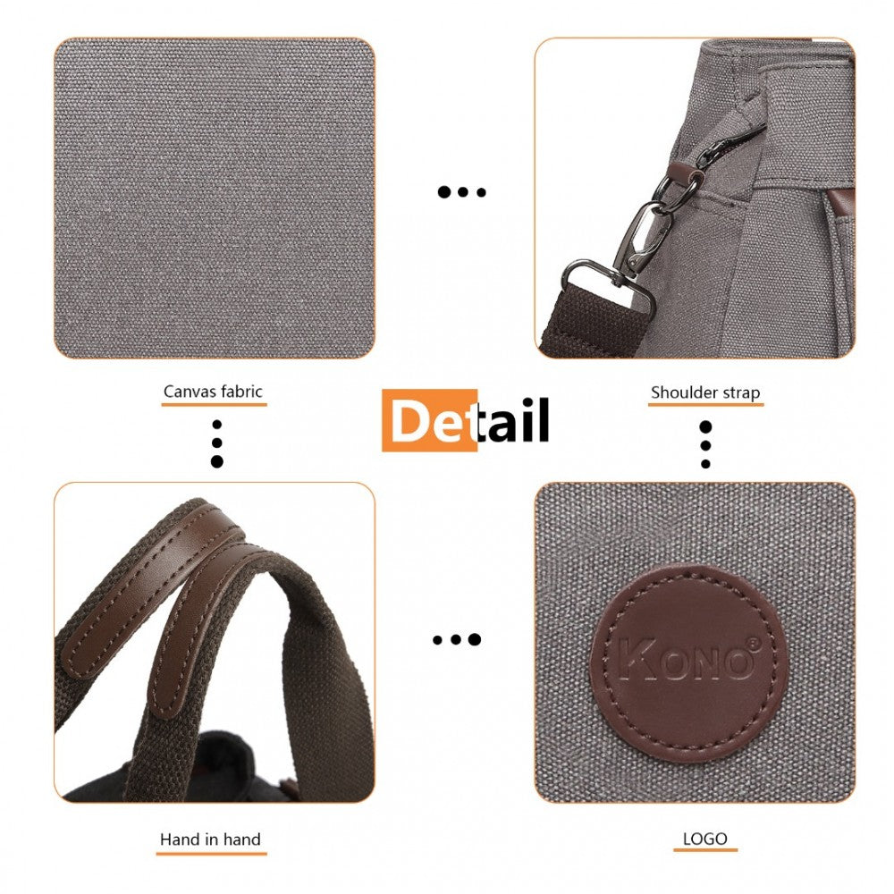 EH2045 - KONO CANVAS MULTI-FUNCTIONAL CROSS BODY BAG - GREY