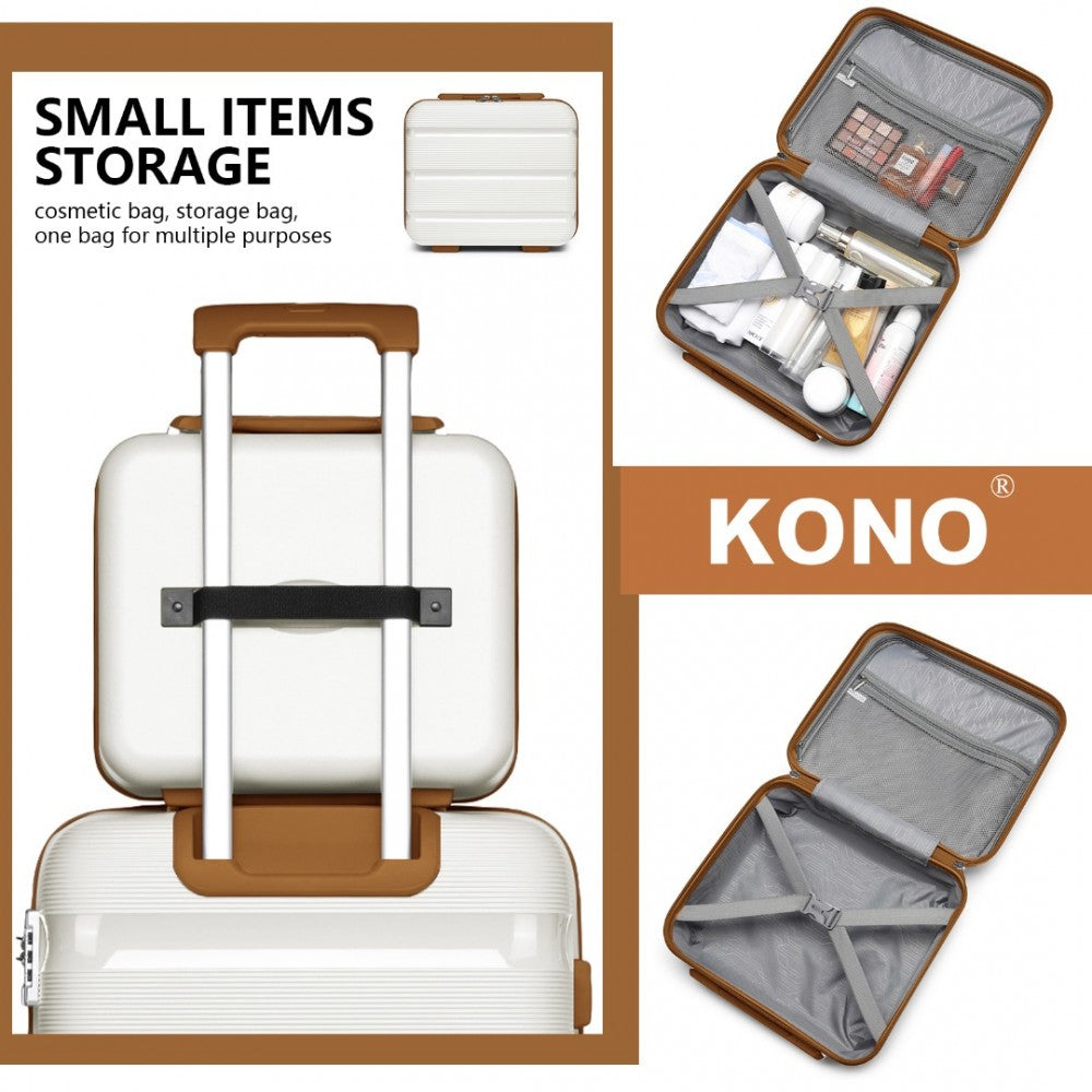 K2092L - KONO BRIGHT HARD SHELL PP SUITCASE WITH TSA LOCK AND VANITY CASE 4 PIECES SET - CLASSIC COLLECTION - CREAM