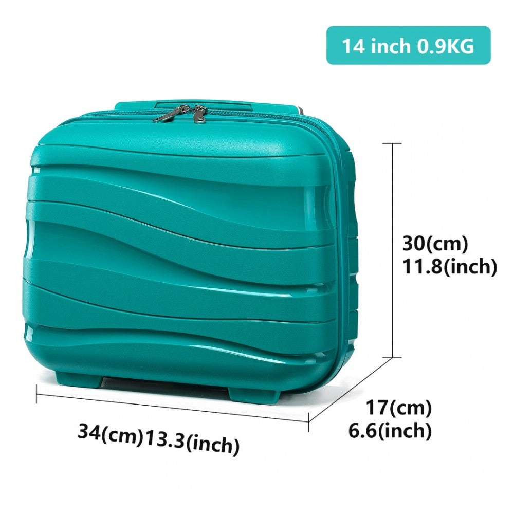 K2094L - KONO 14 INCH LIGHTWEIGHT POLYPROPYLENE HARD SHELL VANITY CASE - TEAL