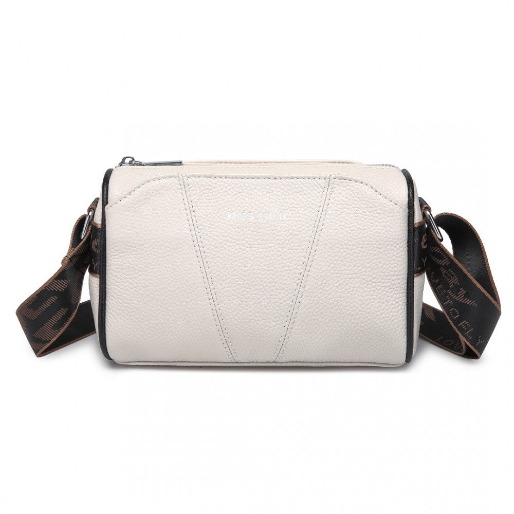 L2310 - MISS LULU SIMPLE AND ELEGANT WIDE STRAP GENUINE LEATHER CROSSBODY BAG - BEIGE