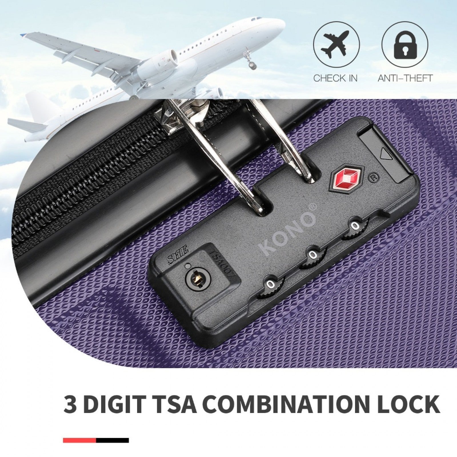 K1871-1L - KONO ABS 20 INCH SCULPTED HORIZONTAL DESIGN CABIN LUGGAGE - PURPLE - The Baggage Shop