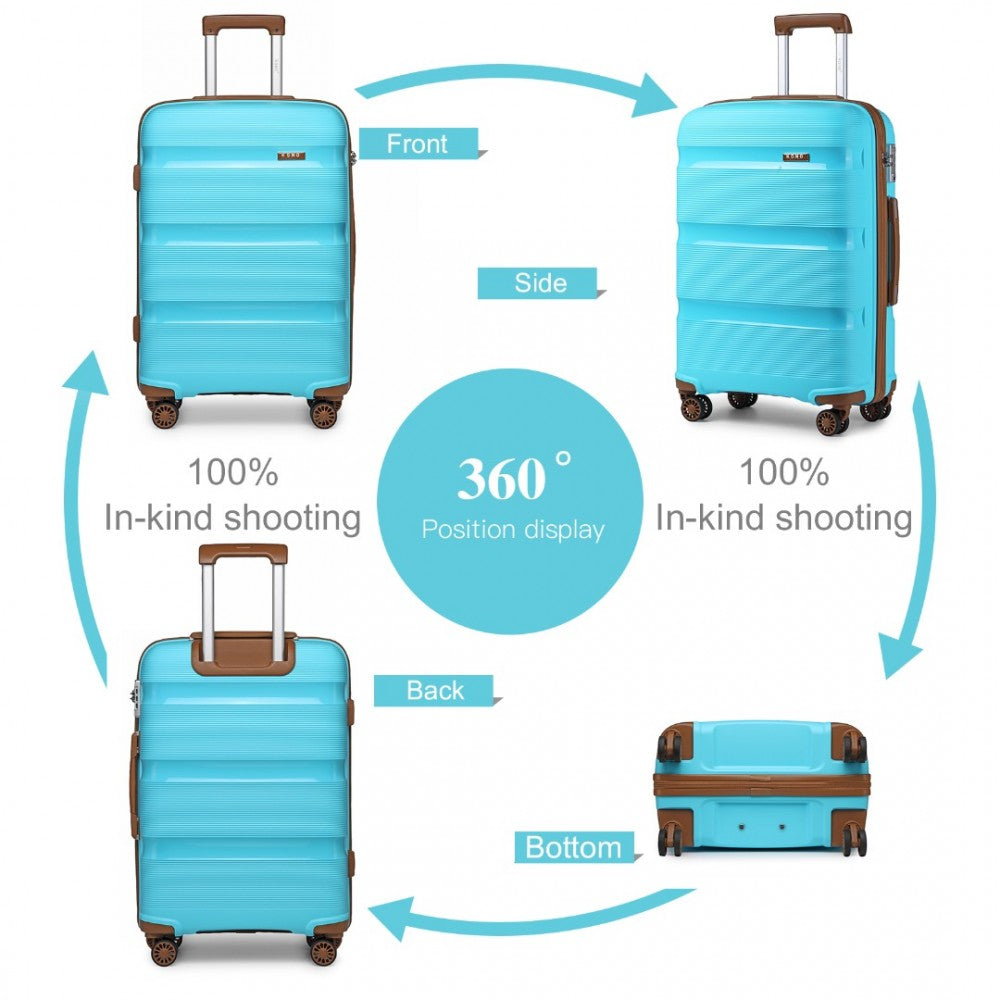 K2092L - KONO BRIGHT HARD SHELL PP SUITCASE WITH TSA LOCK AND VANITY CASE 4 PIECES SET - CLASSIC COLLECTION - BLUE AND BROWN