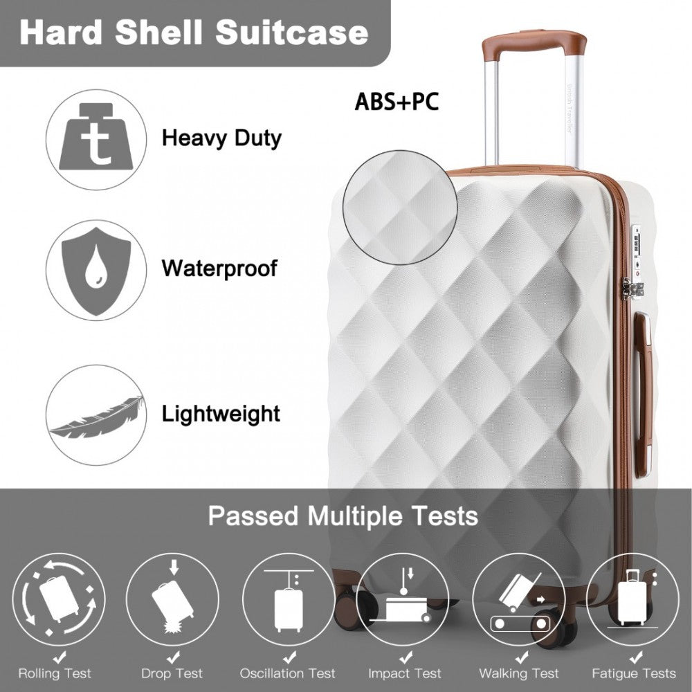 K2395L - BRITISH TRAVELLER ULTRALIGHT ABS AND POLYCARBONATE BUMPY DIAMOND 4 PCS LUGGAGE SET WITH TSA LOCK - CREAM