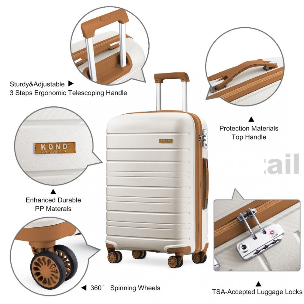 K2091L - KONO 24 INCH MULTI TEXTURE HARD SHELL PP SUITCASE - CLASSIC COLLECTION - CREAM