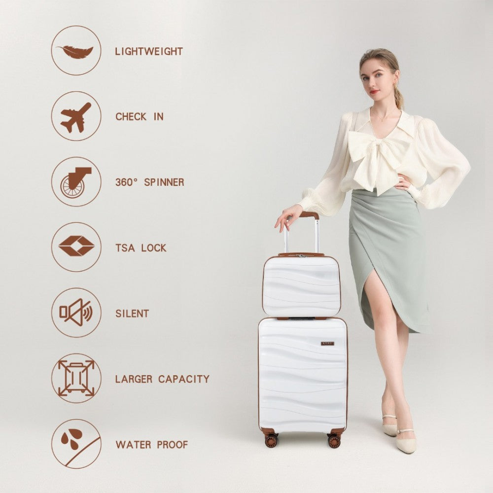 K2094L - KONO 14/20 INCH LIGHTWEIGHT POLYPROPYLENE HARD SHELL 2 PIECE SUITCASE SET WITH TSA LOCK AND VANITY CASE - CREM