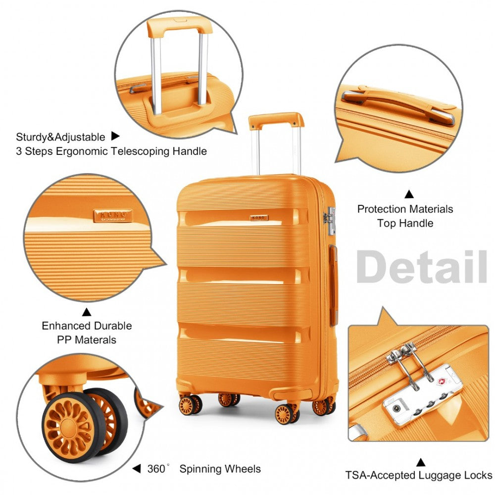 K2092L - KONO BRIGHT HARD SHELL PP SUITCASE WITH TSA LOCK AND VANITY CASE 4 PIECES SET - CLASSIC COLLECTION - ORANGE