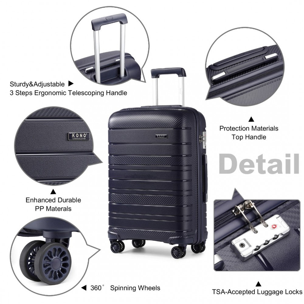 K2091L - KONO 24 INCH MULTI TEXTURE HARD SHELL PP SUITCASE - CLASSIC COLLECTION - NAVY