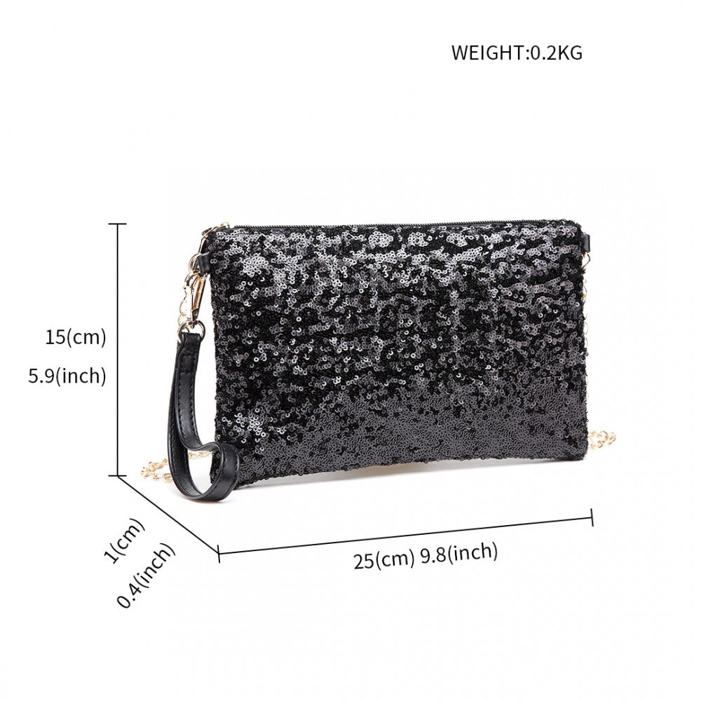 LH1765 - MISS LULU SEQUINS CLUTCH EVENING BAG - BLACK