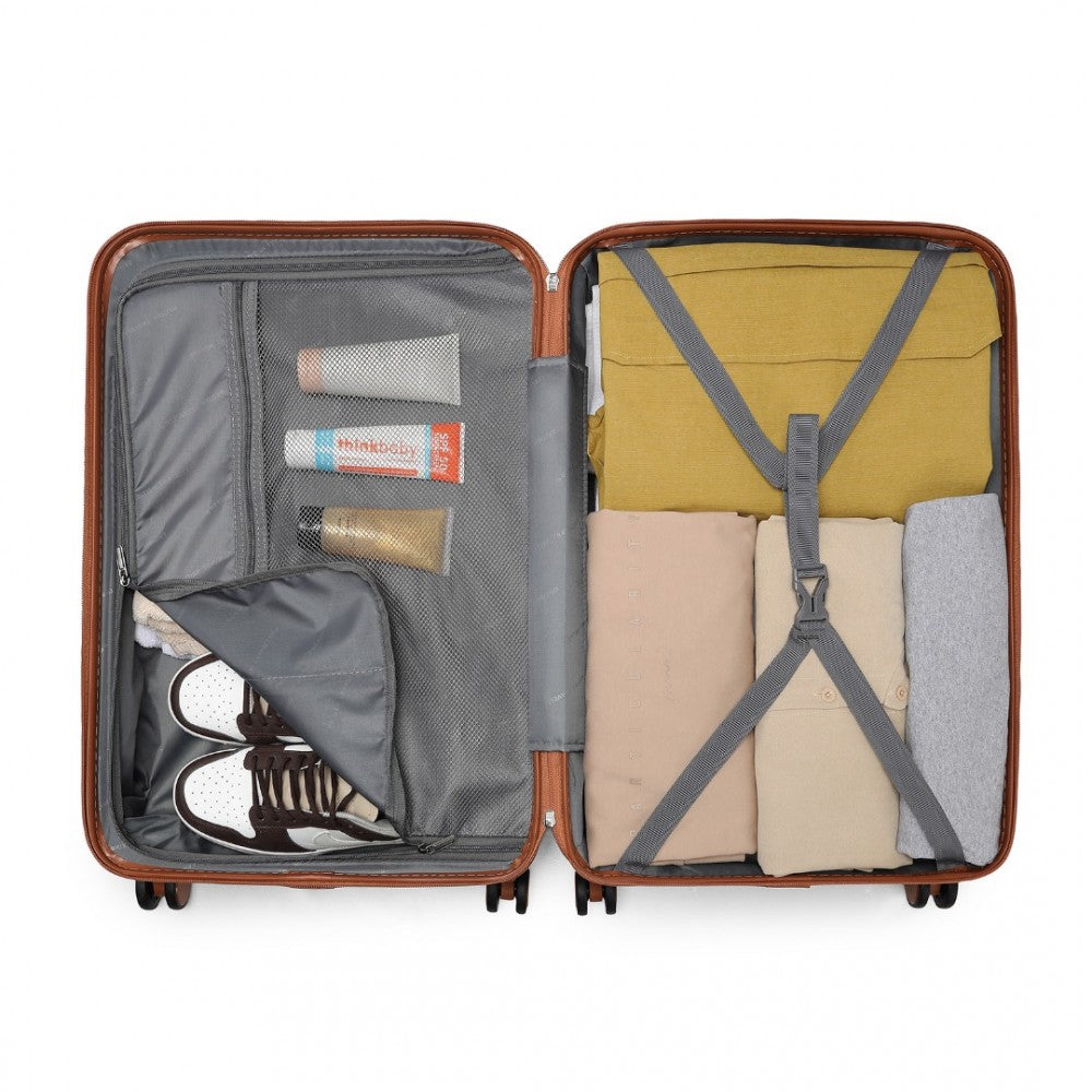 K2395L - SET DE VALIZE BRITISH TRAVELLER ULTRALIGHT DIN ABS ȘI POLICARBONAT CU DIAMANTE BUMPY 4 PCS CU ÎNCHIDERE TSA - NEGRU ȘI MARO