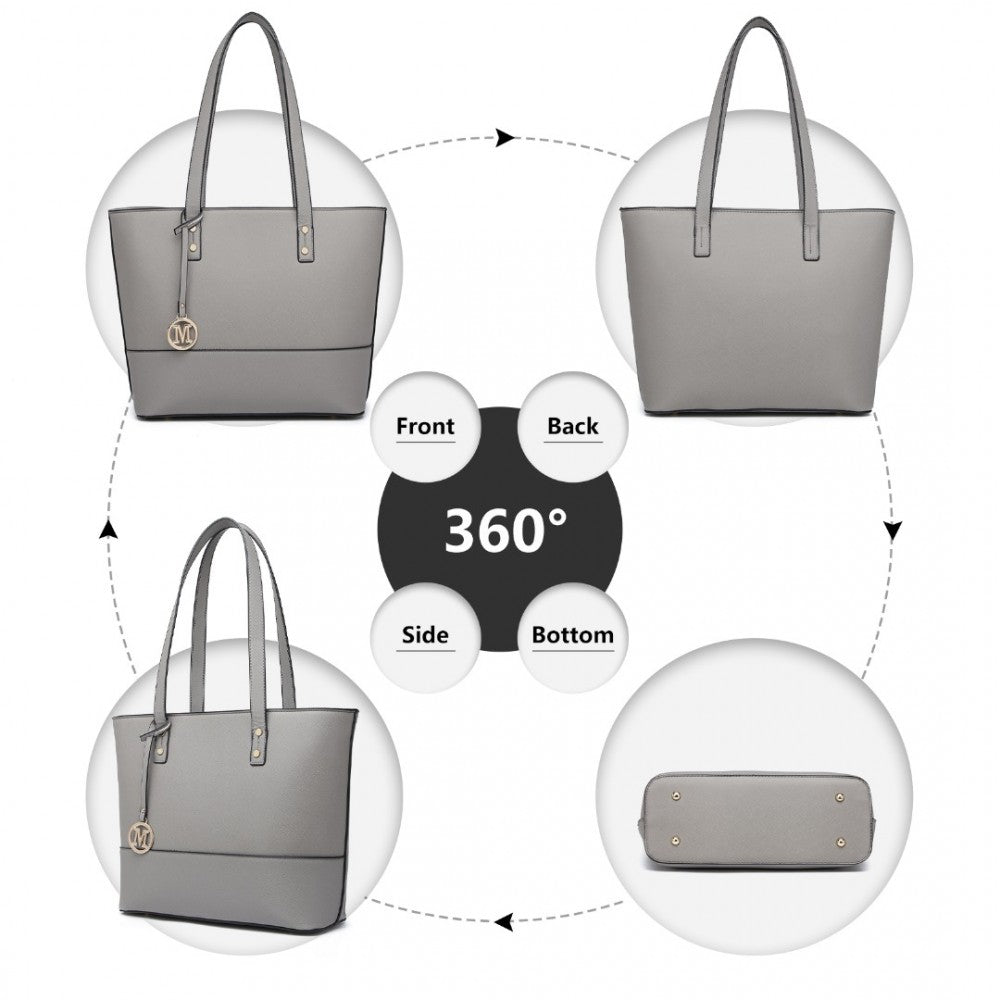 LG2023 - MISS LULU 3 PIECE LEATHER LOOK TOTE BAG SET - GREY