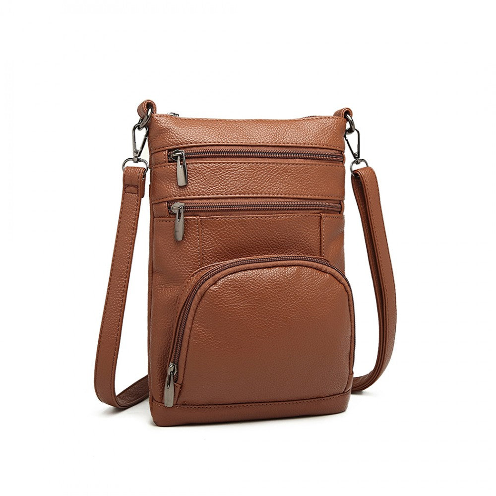 LB6927 - MISS LULU MULTI POCKET LEATHER LOOK RFID-BLOCKING CROSS BODY BAG - BROWN