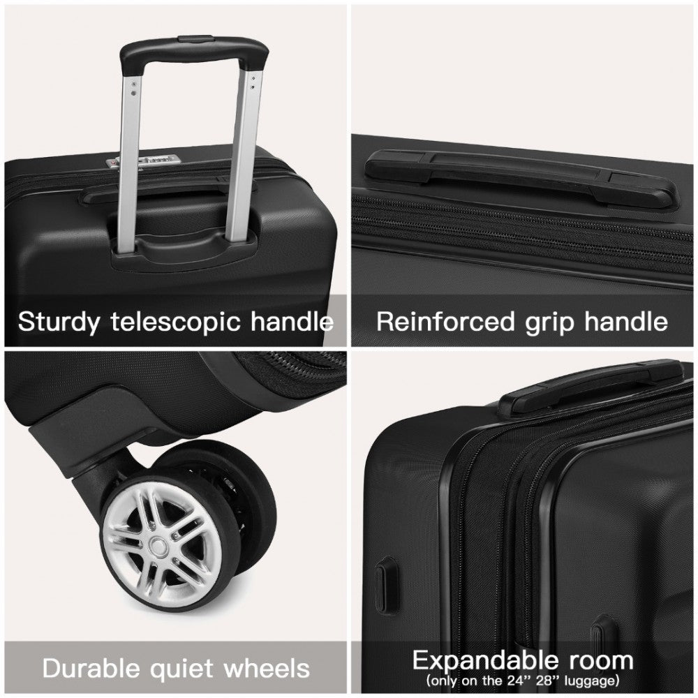 KSK2482 - KONO 28 INCH EXPANDABLE HORIZONTAL ENGRAVED HARD SHELL ABS+PC CHECK-IN SUITCASE WITH TSA LOCK - BLACK - The Baggage Shop
