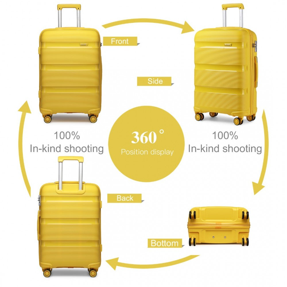 K2092L - KONO BRIGHT HARD SHELL PP SUITCASE WITH TSA LOCK AND VANITY CASE 4 PIECES SET - CLASSIC COLLECTION - YELLOW