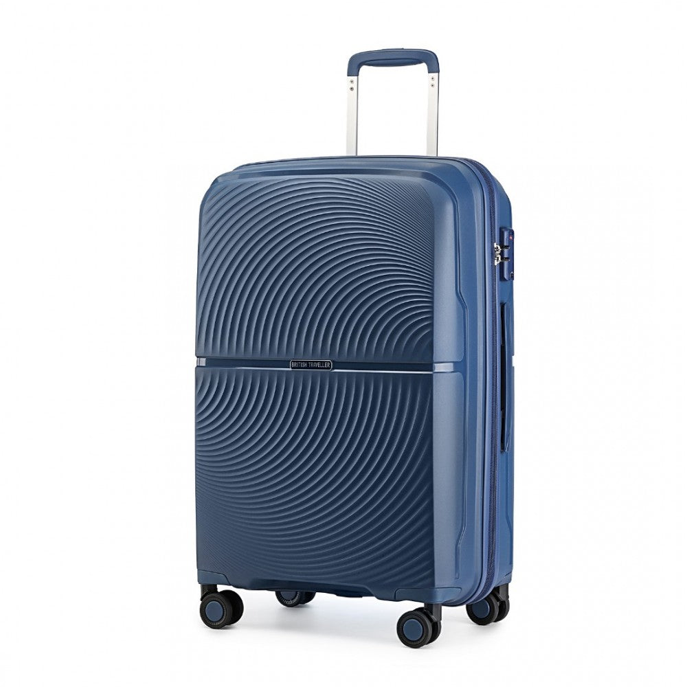 K2393L - BRITISH TRAVELLER 28 INCH SPINNER HARD SHELL PP SUITCASE WITH TSA LOCK - NAVY