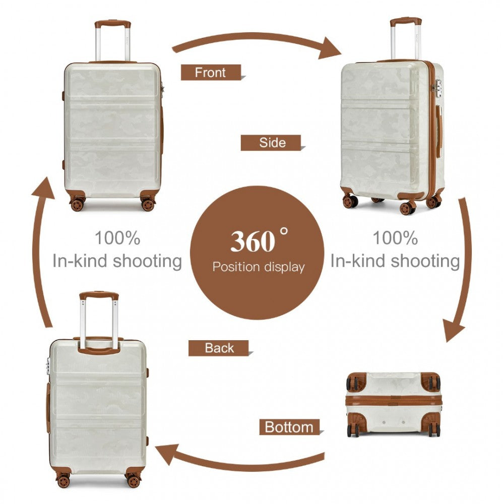 K1871-1L - KONO ABS SCULPTED HORIZONTAL DESIGN 3 PIECE SUITCASE SET - CAMOUFLAGE CREAM AND BROWN