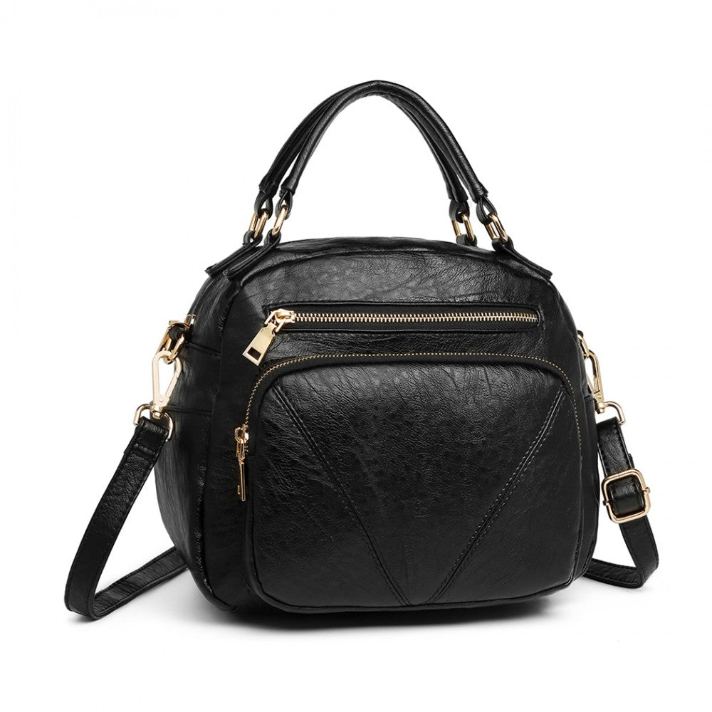 LB6907 - MISS LULU BOWLER STYLE SHOULDER BAG - BLACK