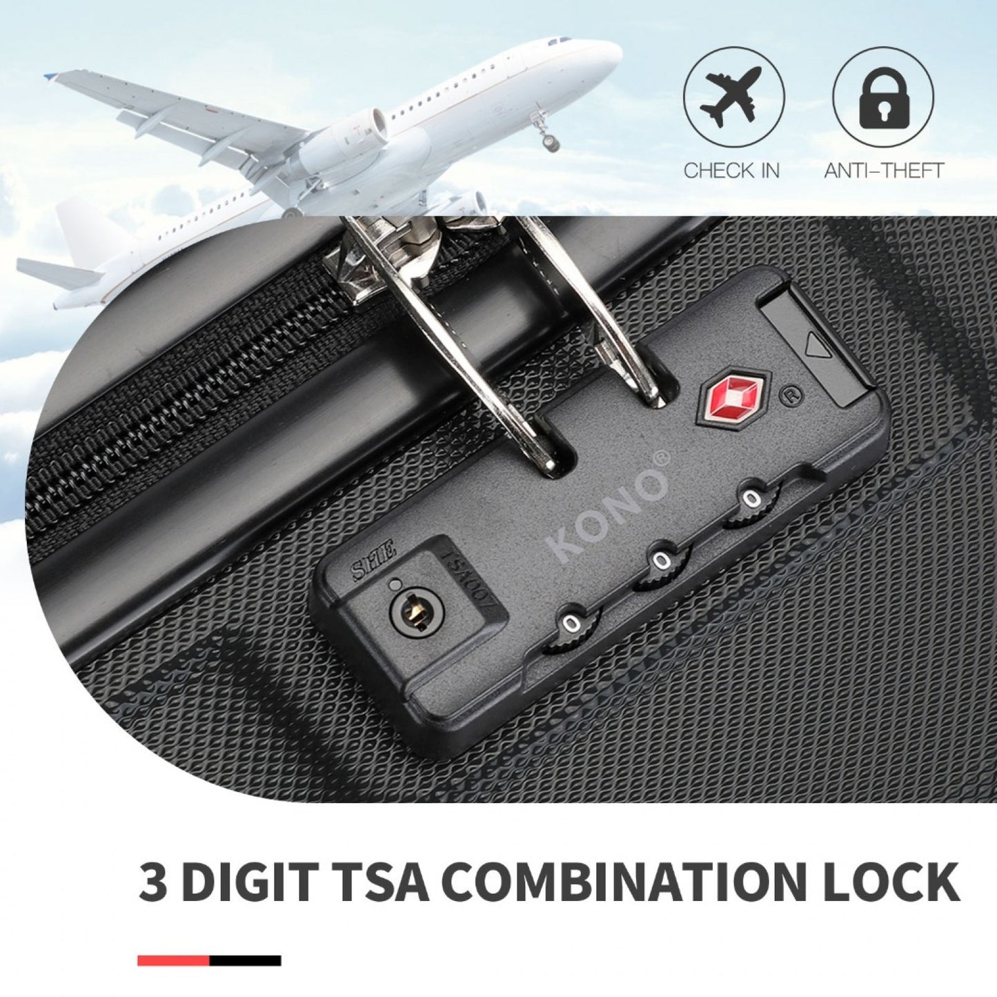 K1871-1L - KONO ABS 20 INCH SCULPTED HORIZONTAL DESIGN CABIN LUGGAGE - BLACK - The Baggage Shop