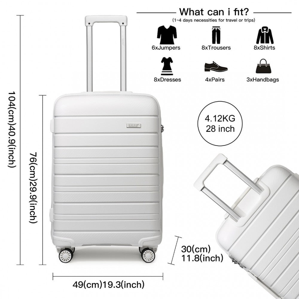 K2091L - KONO 28 INCH MULTI TEXTURE HARD SHELL PP SUITCASE - CLASSIC COLLECTION - WHITE