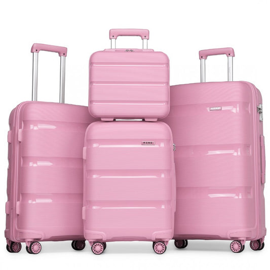 K2092L - KONO BRIGHT HARD SHELL PP SUITCASE WITH TSA LOCK AND VANITY CASE 4 PIECES SET - CLASSIC COLLECTION - PINK