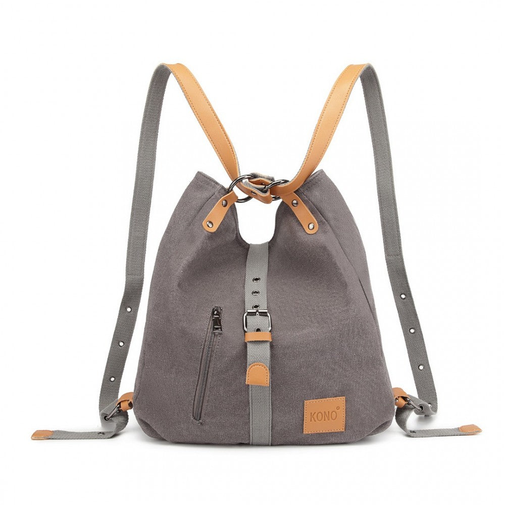 E6850 - KONO CANVAS HOBO SLOUCH SHOULDER BAG AND BACKPACK - GREY