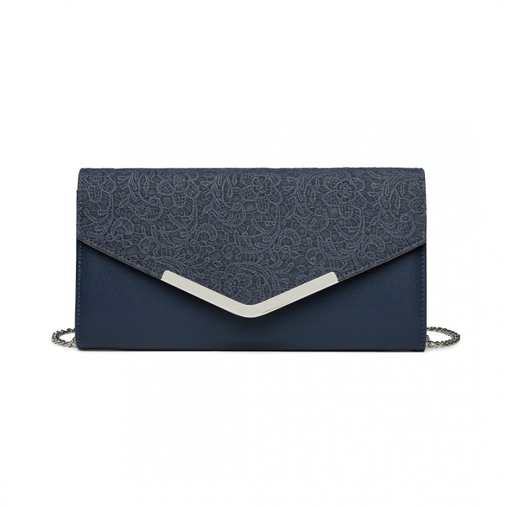 LP2312 - MISS LULU LACE ENVELOPE FLAP CLUTCH EVENING BAG - NAVY