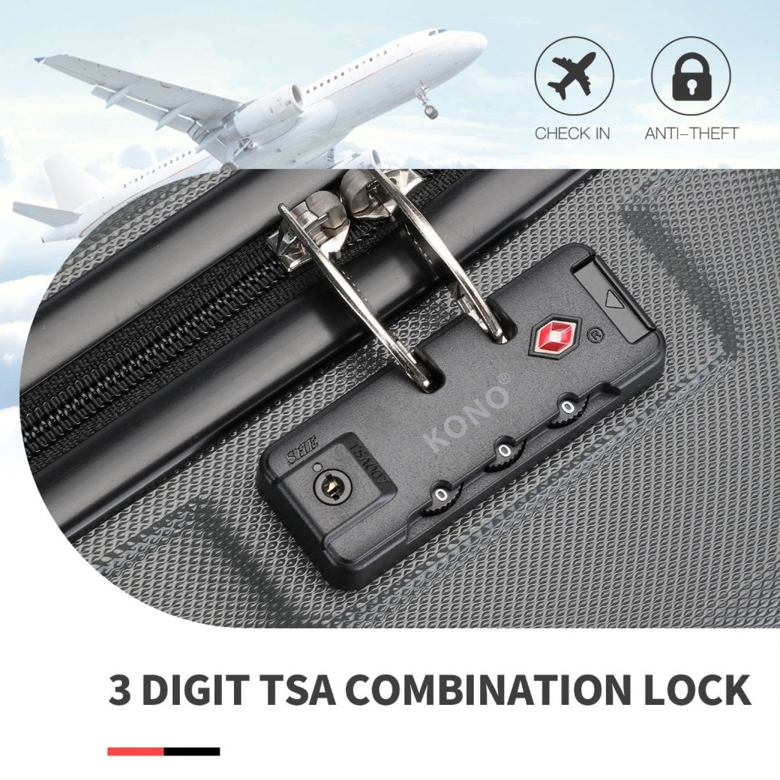 K1871-1L - KONO ABS 20 INCH SCULPTED HORIZONTAL DESIGN CABIN LUGGAGE - GREY - The Baggage Shop