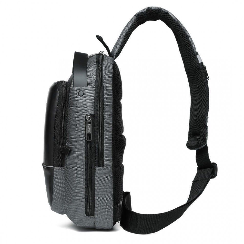 EG2403 - KONO SMART SLING CHEST BAG WITH USB CHARGING PORT LIGHTWEIGHT SINGLE STRAP CROSSBODY BACKPACK FOR DAILY USE IDEAL FOR MEN AND WOMEN - GREY AND BLACK