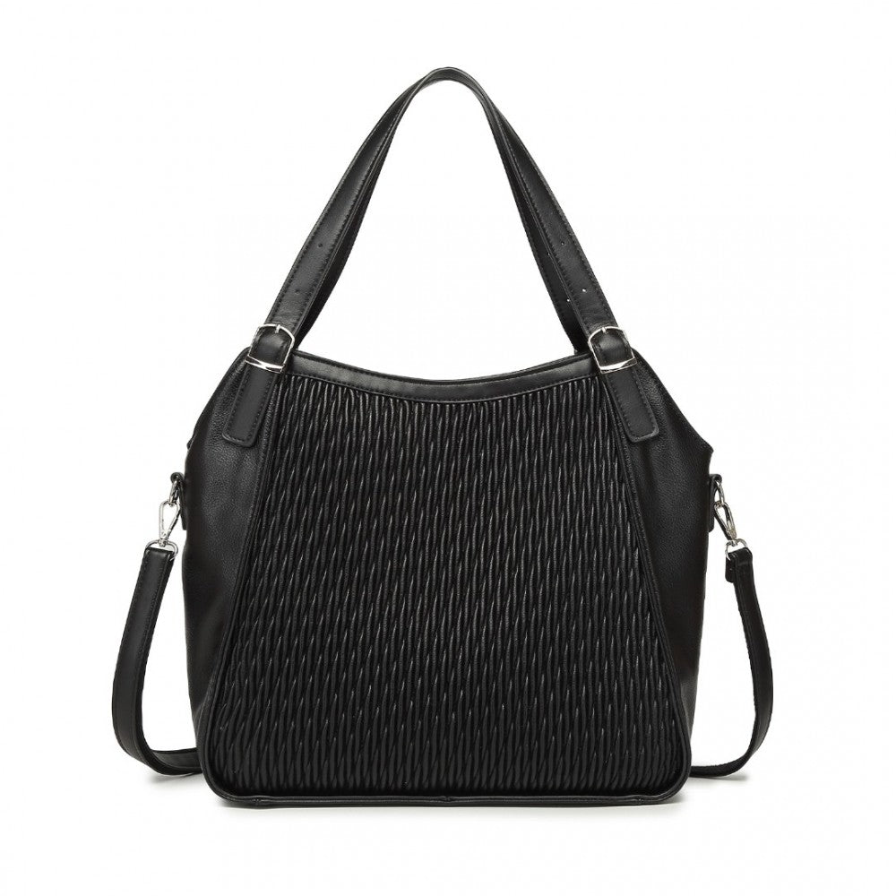 LB2317 - MISS LULU CASUAL SHOULDER BAG WITH STYLISH PLEATED DESIGN - BLACK