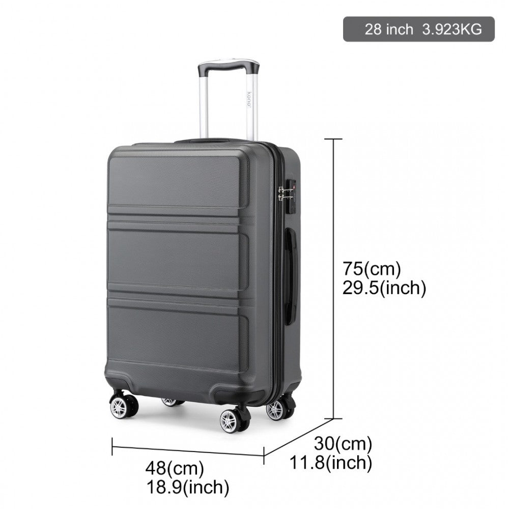 K1871-1L - KONO ABS 28 INCH SCULPTED HORIZONTAL DESIGN SUITCASE - GREY