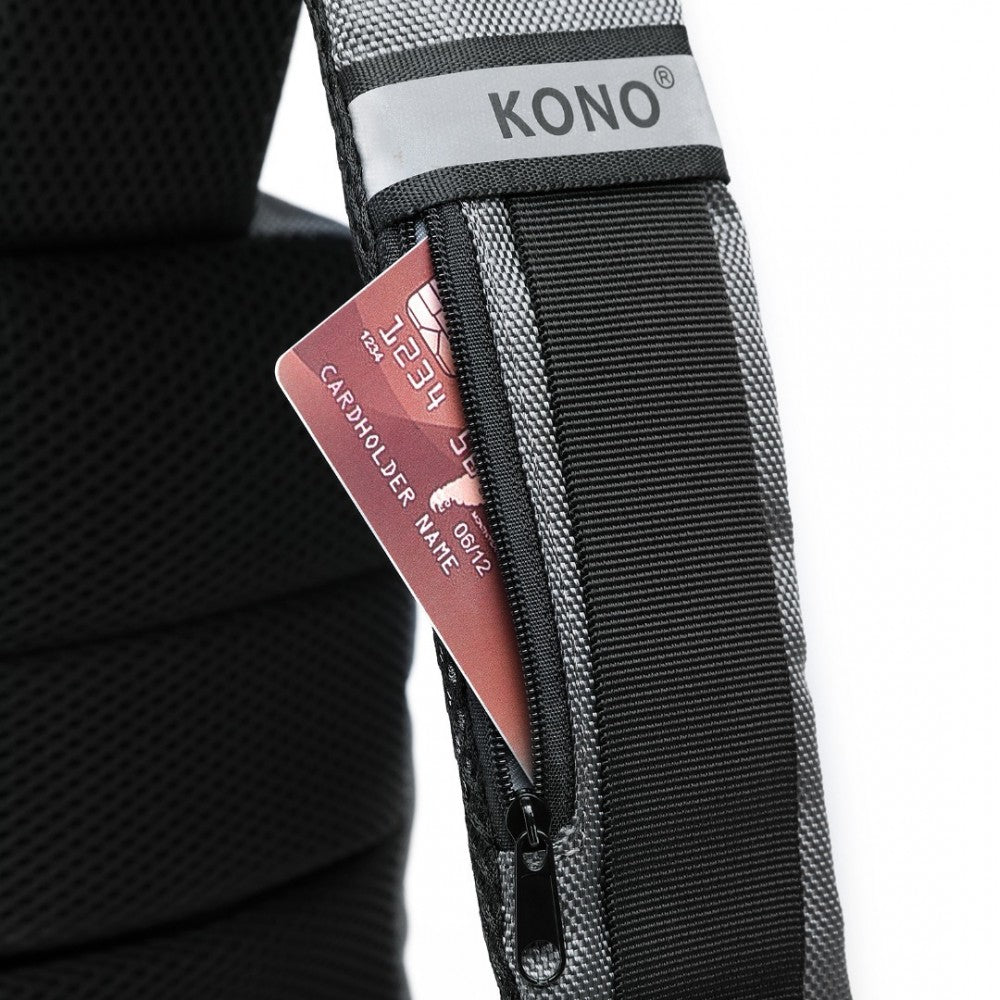 EG2403 - KONO SMART SLING CHEST BAG WITH USB CHARGING PORT LIGHTWEIGHT SINGLE STRAP CROSSBODY BACKPACK FOR DAILY USE IDEAL FOR MEN AND WOMEN - GREY AND BLACK