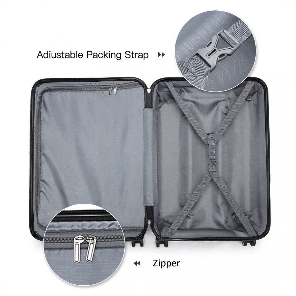 K1871-1L - KONO ABS SCULPTED HORIZONTAL DESIGN 3 PIECE SUITCASE SET - GREY