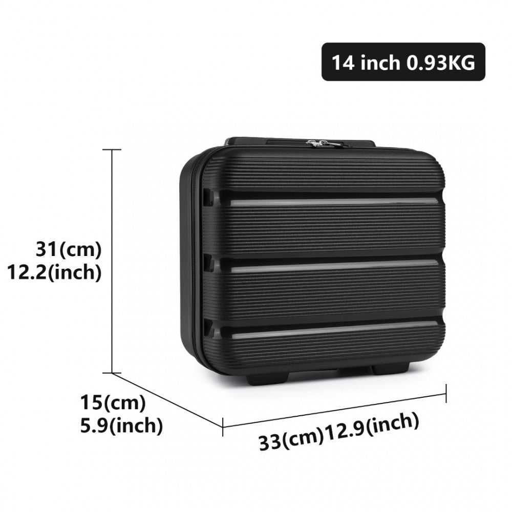 K2092L - KONO 14 INCH BRIGHT HARD SHELL PP VANITY CASE - BLACK