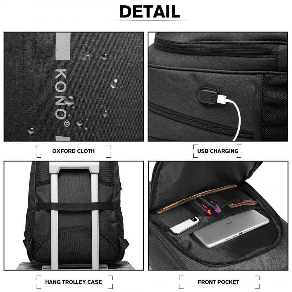 E1972 - KONO LARGE BACKPACK WITH REFLECTIVE STRIPE AND USB CHARGING INTERFACE - BLACK