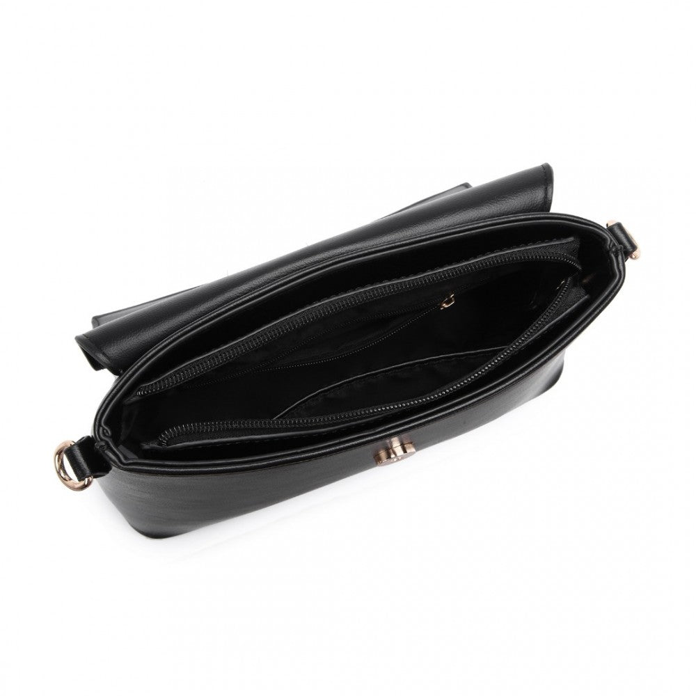 LH2209 - MISS LULU CLASSIC FLAP LEATHER SHOULDER BAG - BLACK