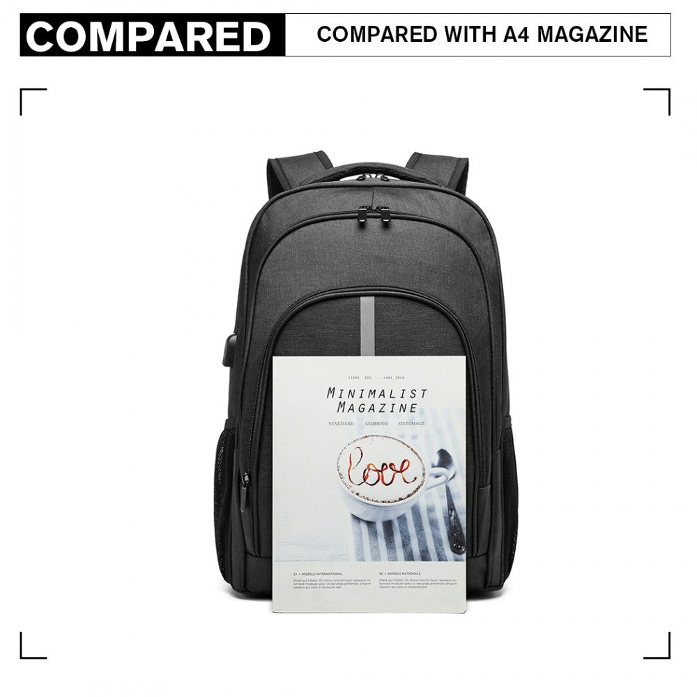 E1972 - KONO LARGE BACKPACK WITH REFLECTIVE STRIPE AND USB CHARGING INTERFACE - BLACK