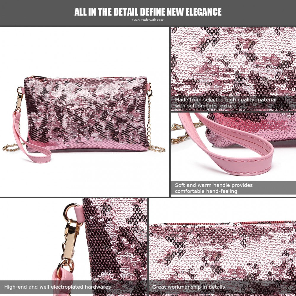 LH1765 - MISS LULU SEQUINS CLUTCH EVENING BAG - PINK