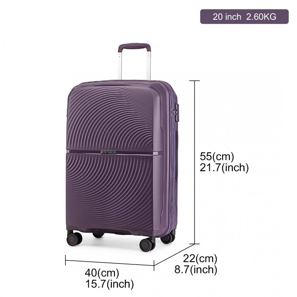 K2393L - SET DE 3 PIESE BRITISH TRAVELLER VALIZĂ SPINNER DIN COAJĂ DURA PP CU ÎNCHIDERE TSA - MOV