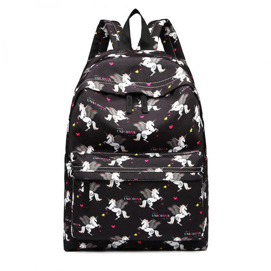 E1401F - MISS LULU LARGE BACKPACK FLOWER POLKA DOT - BLACK