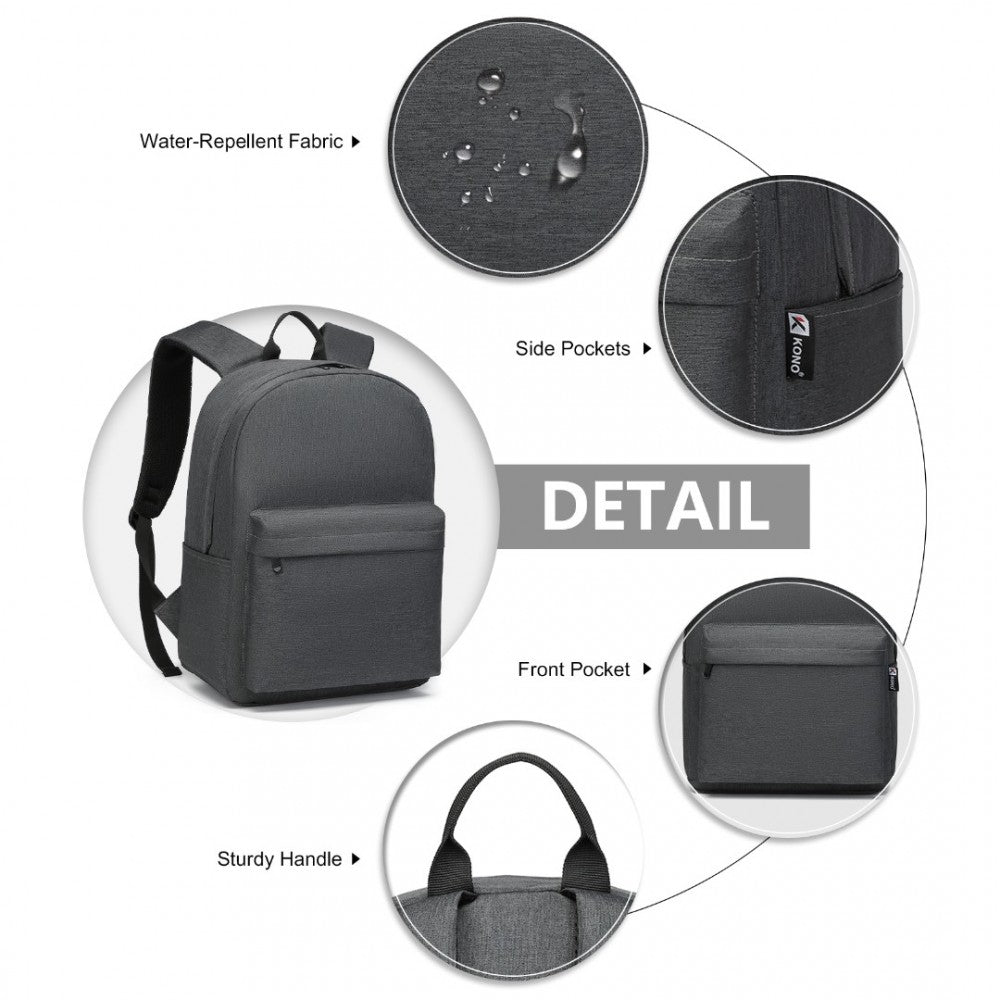 E1930 - KONO DURABLE POLYESTER EVERYDAY BACKPACK WITH SLEEK DESIGN - DARK GREY