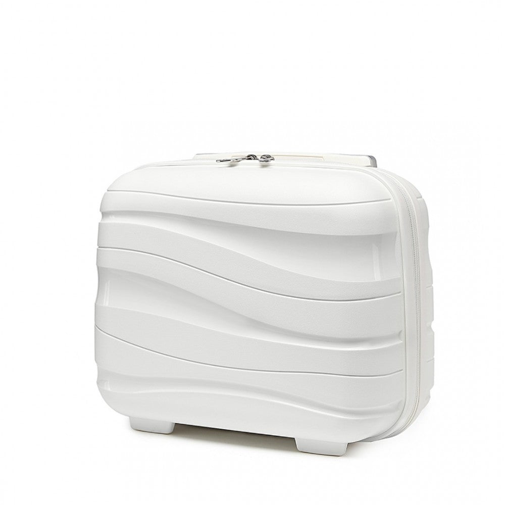 K2094L - KONO 14 INCH LIGHTWEIGHT POLYPROPYLENE HARD SHELL VANITY CASE - CREAM WHITE