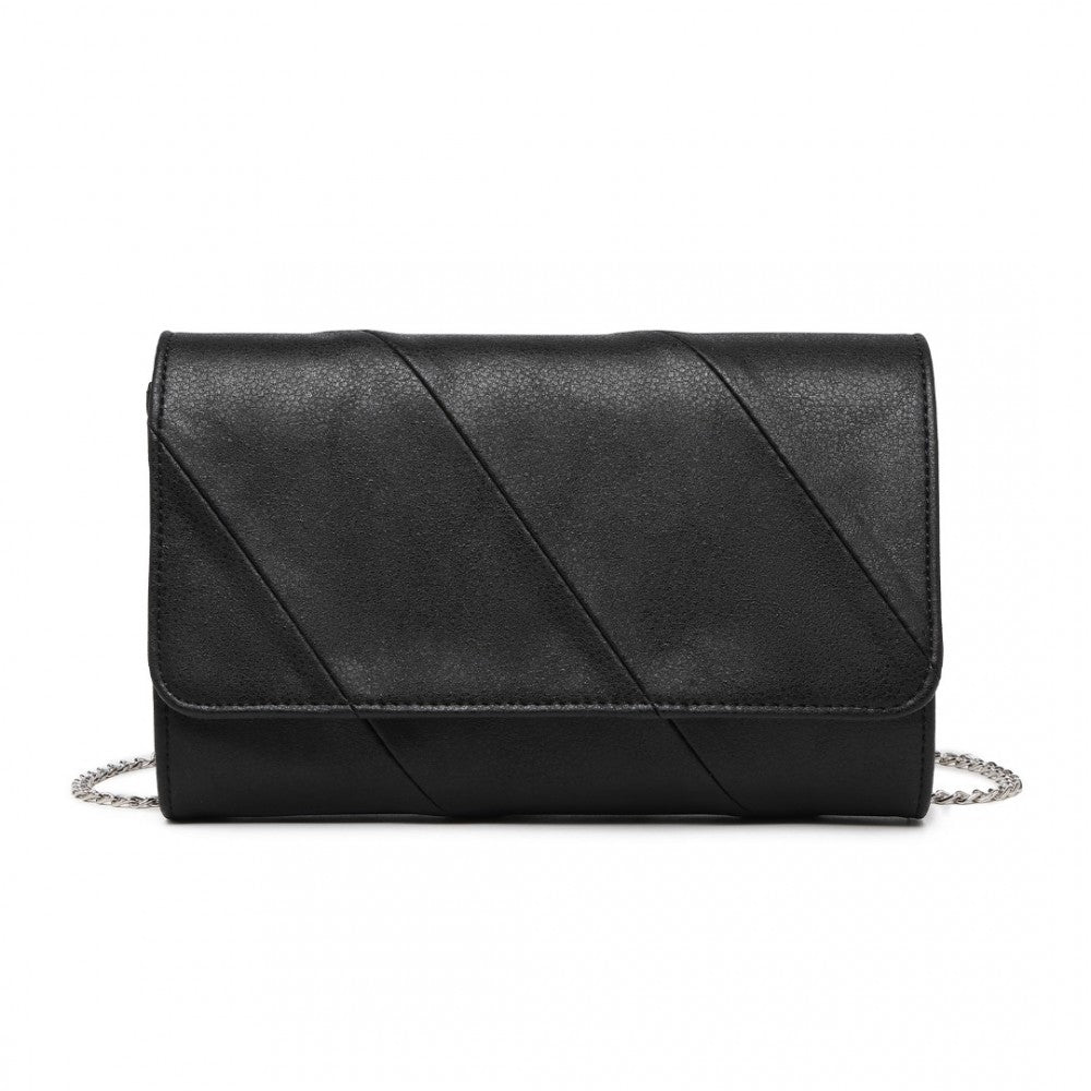 EH2257 - MISS LULU STYLISH TWILL CLUTCH LEATHER CHAIN EVENING BAG - BLACK