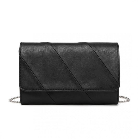 EH2257 - MISS LULU STYLISH TWILL CLUTCH LEATHER CHAIN EVENING BAG - BLACK